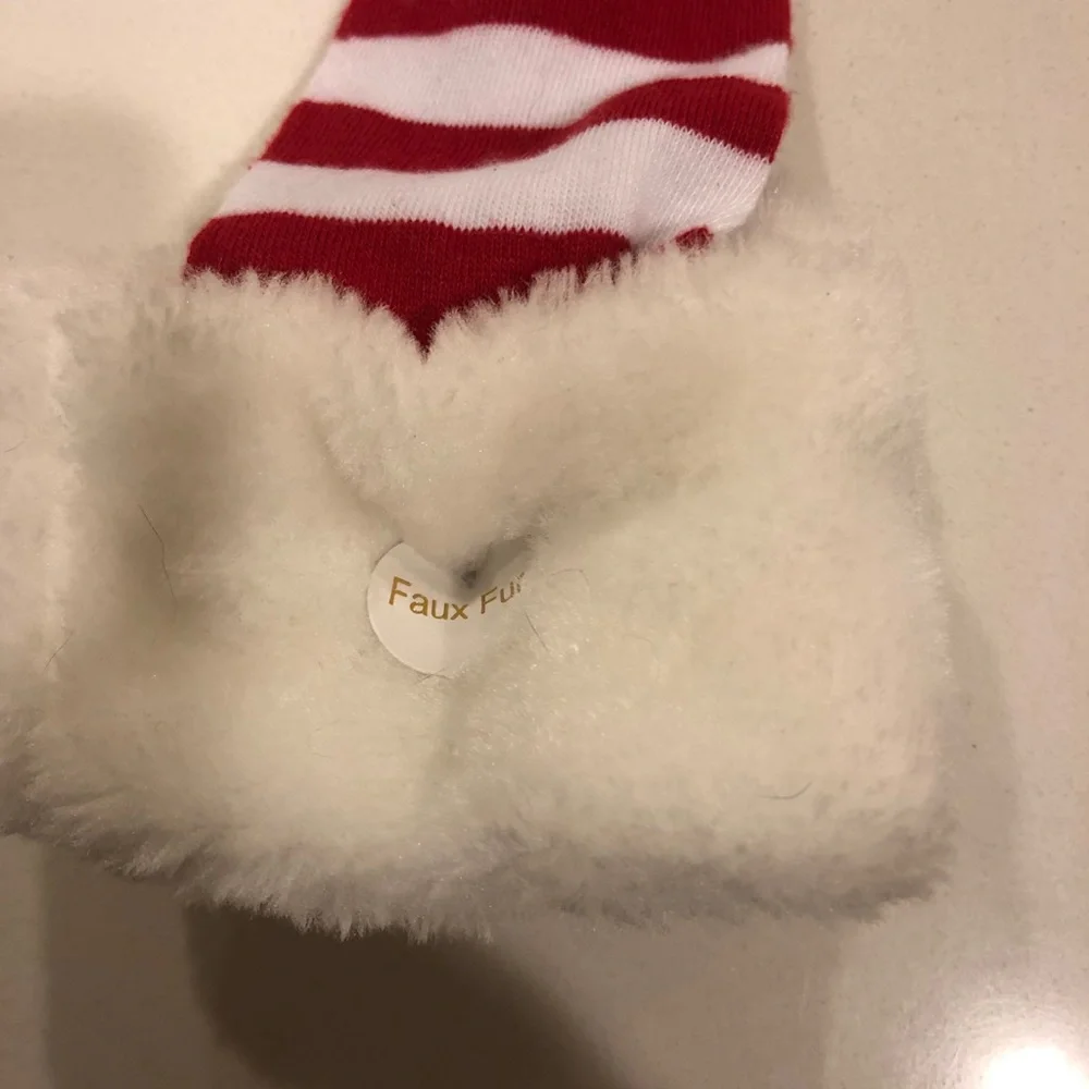 SUPER CUTE!!! Christmas Holiday Red White Striped Socks Faux Fur